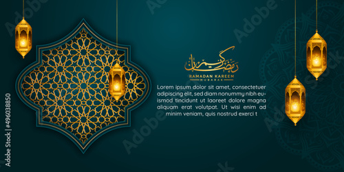 green arabic islamic luxury ramadan or ramadhan horizontal banner gold pattern for eid al fitr or adha ramzan milad un nabi mubarak background