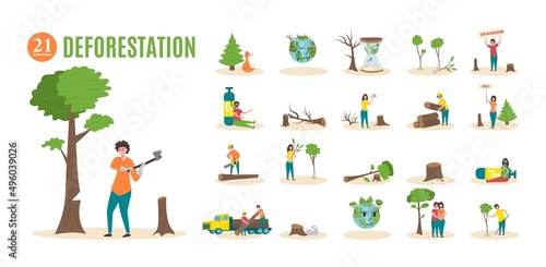 Deforestation Flat Composition Set