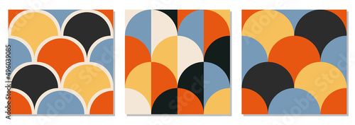 Set of trendy minimalist seamless pattern with abstract geometric composition
