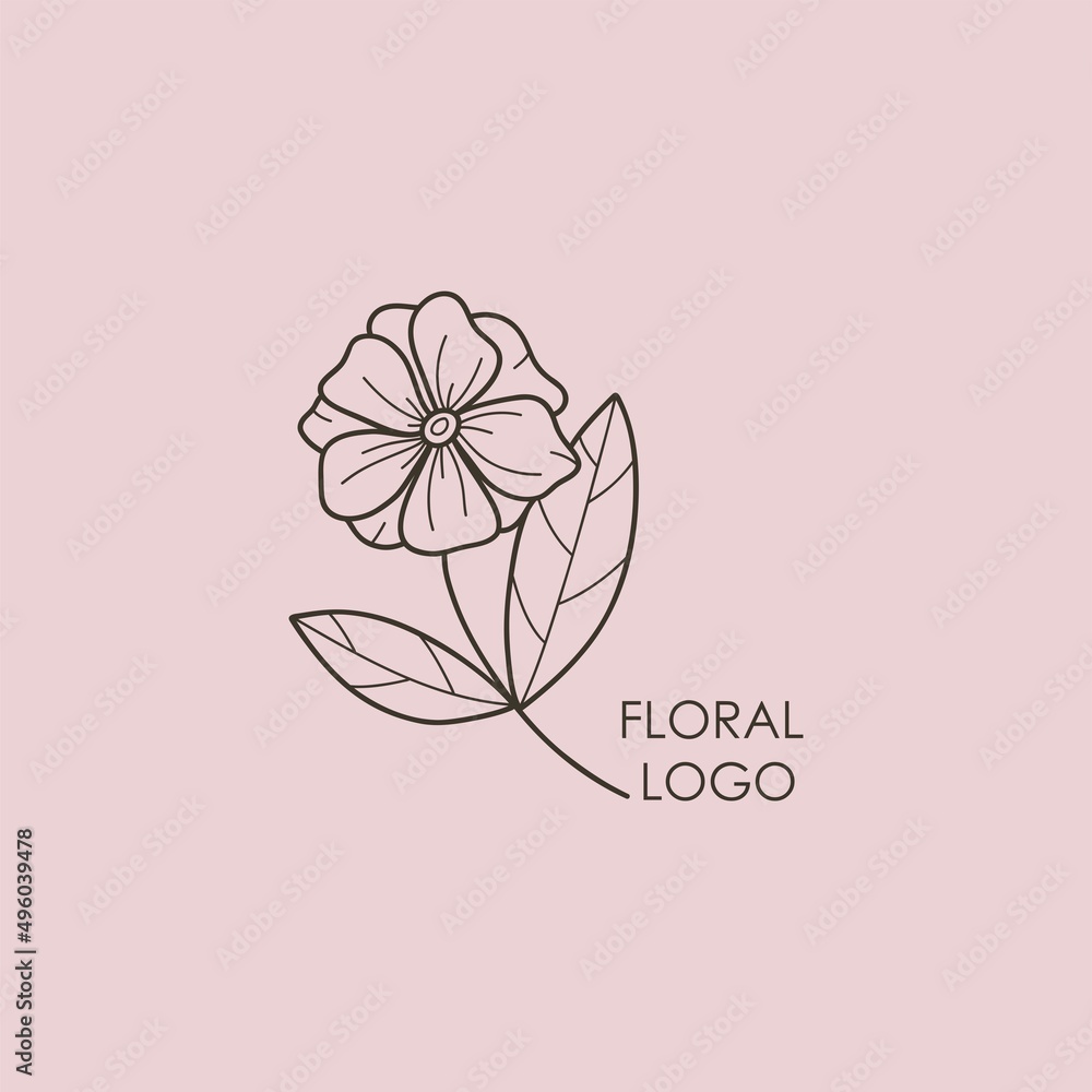 Hand drawn floral logo. Botanical line emblem, natural logotype template for spa and beauty salon, boutique. Elegant plant, organic label minimal style, rustic wedding card vector illustration Hand drawn floral logo. Botanical line emblem, natural logotype template for spa and beauty salon, boutique. Elegant plant, organic label minimal style, rustic wedding card vector illustration