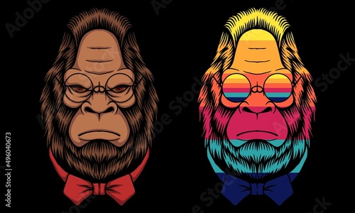 Bigfoot hipster wearing a bow tie vector illustration
