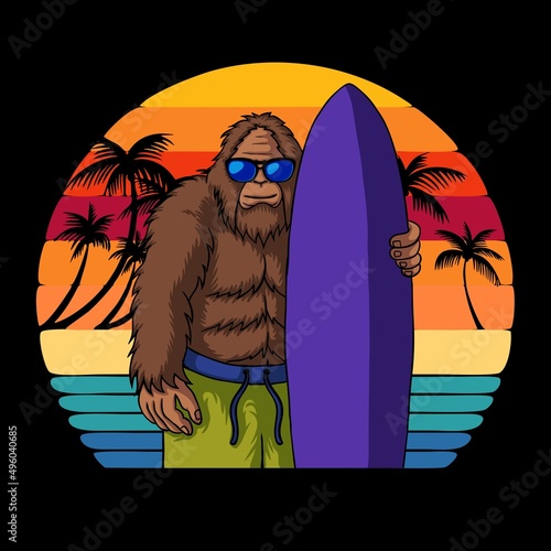 Bigfoot ready on surfing vector illustration