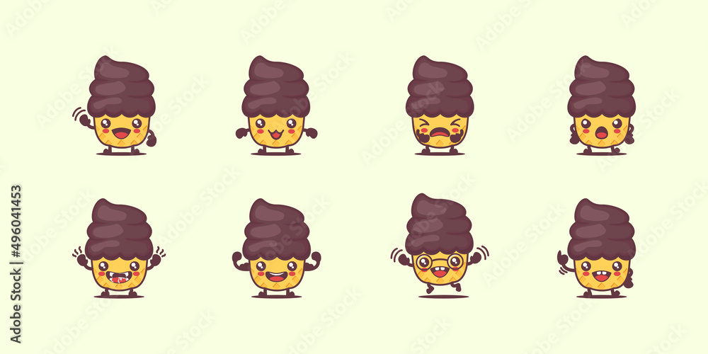 ice cream cartoon. summer series vector illustration. with different faces and expressions ice cream cartoon. summer series vector illustration. with different faces and expressions