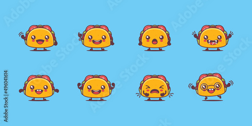 Taco cartoon. mexican food vector illustration. with different faces and expressions
