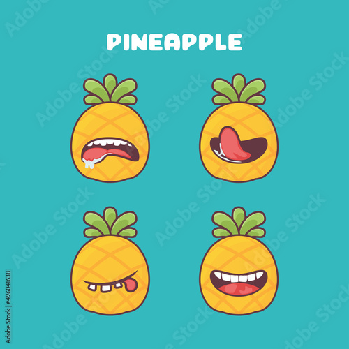 pineapple cartoon. summer fruit vector illustration. with different mouth expressions
