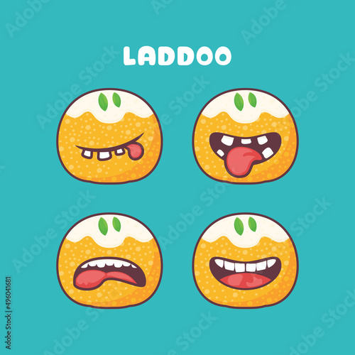 Laddoo cartoon. vector illustration of traditional indian food. with different mouth expressions