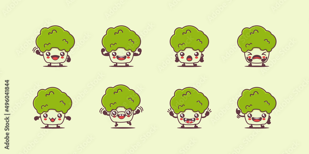 broccoli cartoon. vegetables vector illustration. with different faces and expressions broccoli cartoon. vegetables vector illustration. with different faces and expressions