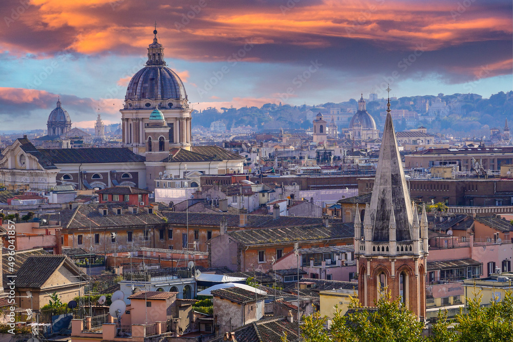 Aerial panoramic cityscape of Rome, Italy, High quality photo
