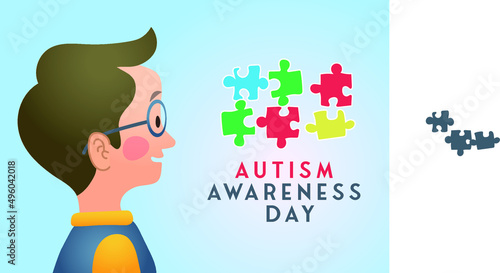 World autism awareness day, autistic boy vector, autistic boy vector with puzzle, autism concept with puzzle