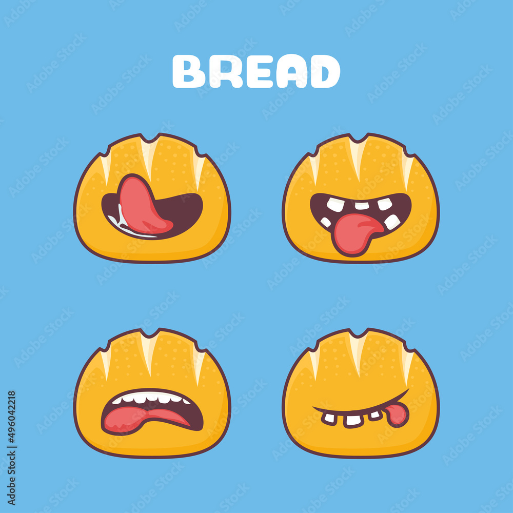 bread cartoon. food vector illustration. with different mouth expressions