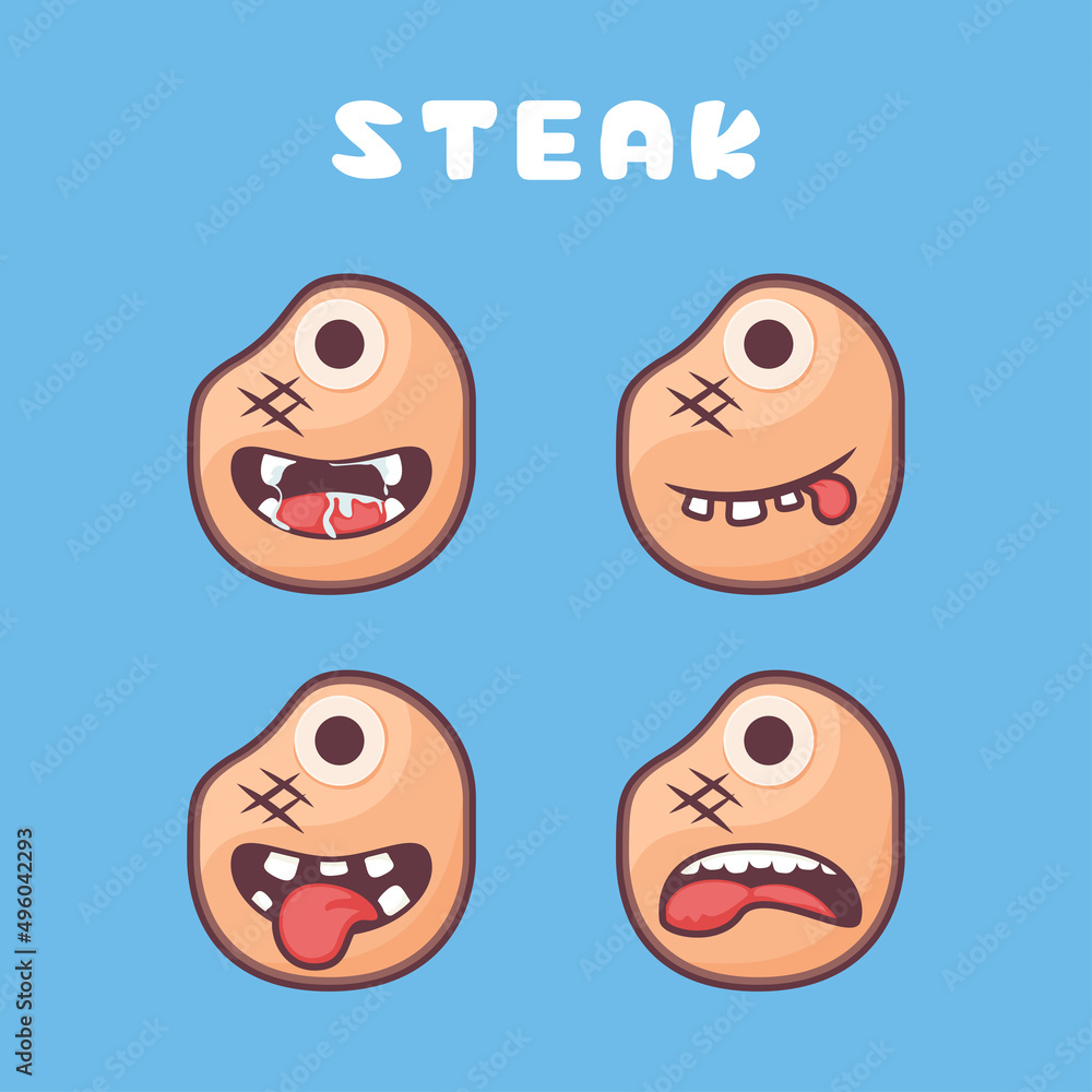 steak cartoon. grilled meat vector illustration. with different mouth expressions steak cartoon. grilled meat vector illustration. with different mouth expressions