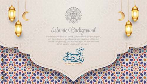 arabic islamic luxury ramadan or ramadhan horizontal banner with pattern for eid al fitr or adha ramzan milad un nabi mubarak background photo