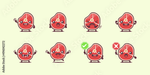 meat cartoon. fresh meat vector illustration. with different faces and expressions