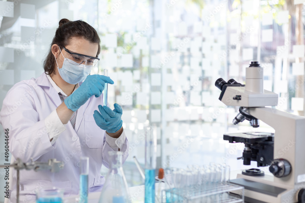 Scientists experiment with synthetic substances from nature to modify the genetics or DNA of plants to be resistant to disease, Lab experiments, Researchers scientist working analysis with test tube. Scientists experiment with synthetic substances from nature to modify the genetics or DNA of plants to be resistant to disease, Lab experiments, Researchers scientist working analysis with test tube.