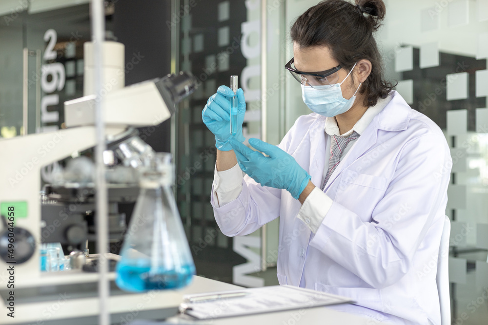Scientists experiment with synthetic substances from nature to modify the genetics or DNA of plants to be resistant to disease, Lab experiments, Researchers scientist working analysis with test tube. Scientists experiment with synthetic substances from nature to modify the genetics or DNA of plants to be resistant to disease, Lab experiments, Researchers scientist working analysis with test tube.