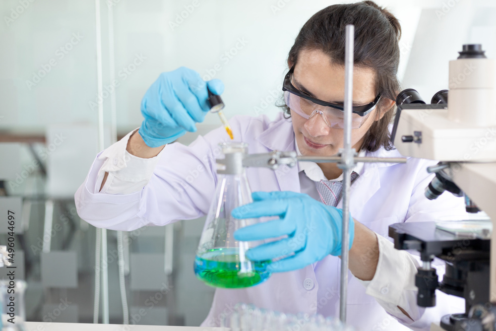 Scientists experiment with synthetic substances from nature to modify the genetics or DNA of plants to be resistant to disease, Lab experiments, Researchers scientist working analysis with test tube. Scientists experiment with synthetic substances from nature to modify the genetics or DNA of plants to be resistant to disease, Lab experiments, Researchers scientist working analysis with test tube.