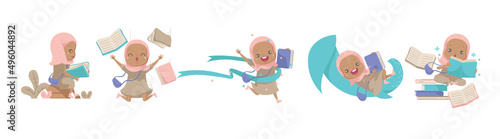 Muslim girl reading a book set