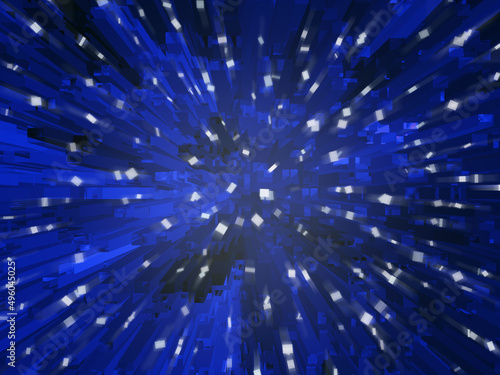 Digital background with white squares, blue rays.