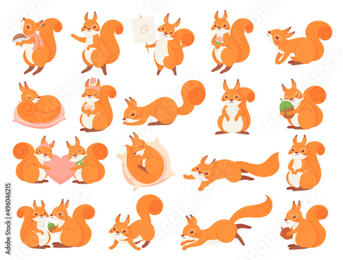 Cartoon squirrel collection poses, happy and love