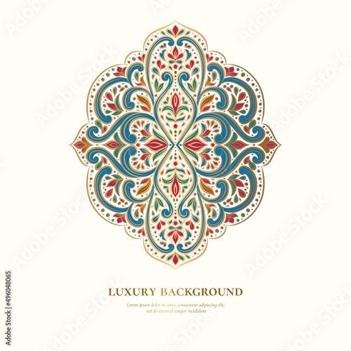3D Fototapete Badezimmer - Fototapete Luxury pattern on a white background. Vector mandala template. Golden design elements. Traditional Turkish, Indian motifs. Great for fabric and textile, wallpaper, packaging or any desired idea.