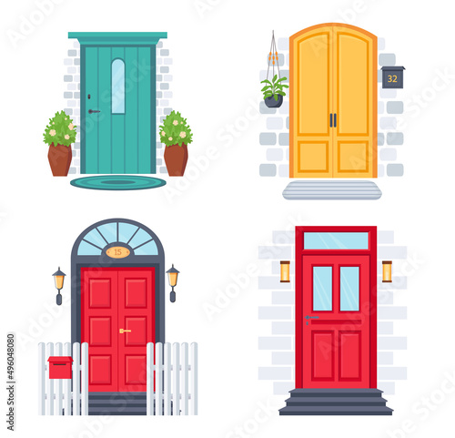 Front doors design, exterior facade of house