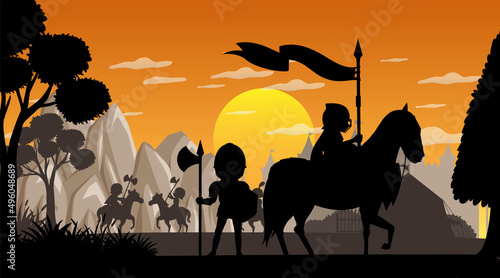 Silhouette medieval cartoon background