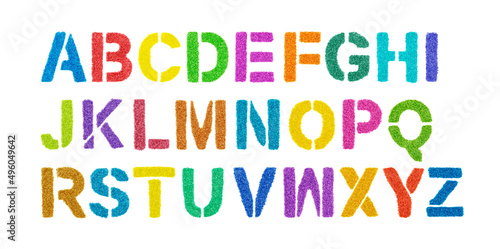 Colorful alphabet made of glitter isolated on white