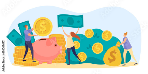 Money saving concept, golden coins and cash