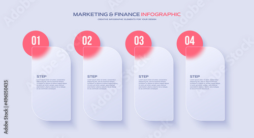 Business timeline chart template. Infographic 4 steps. Glass morphism effect. Vector illustration.