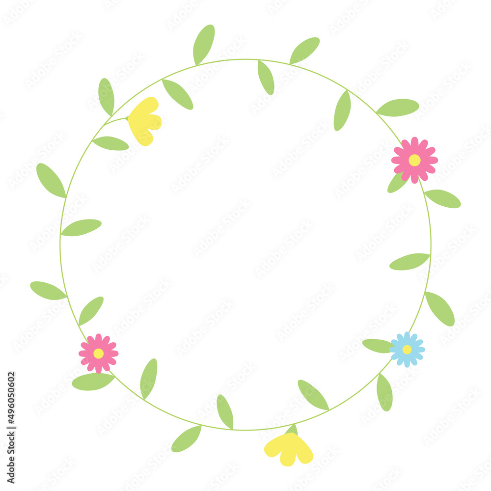Round flower frame. Holiday design element. Floral border for wedding invitation card, Easter design, greeting cards. Floral wreath