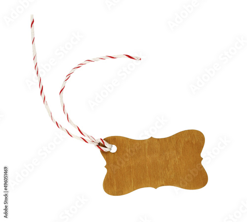 Wooden label on red and whi...