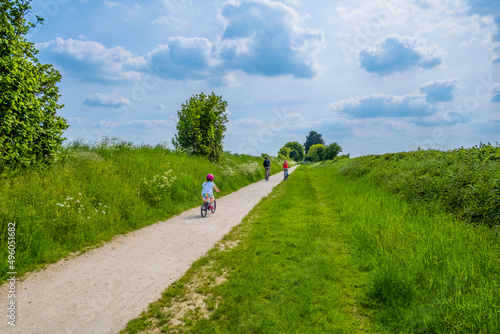 People walking and riding bicycles. Greenway hiking and cycling trail Stratford upon Avon Warwickshire England UK © david hughes