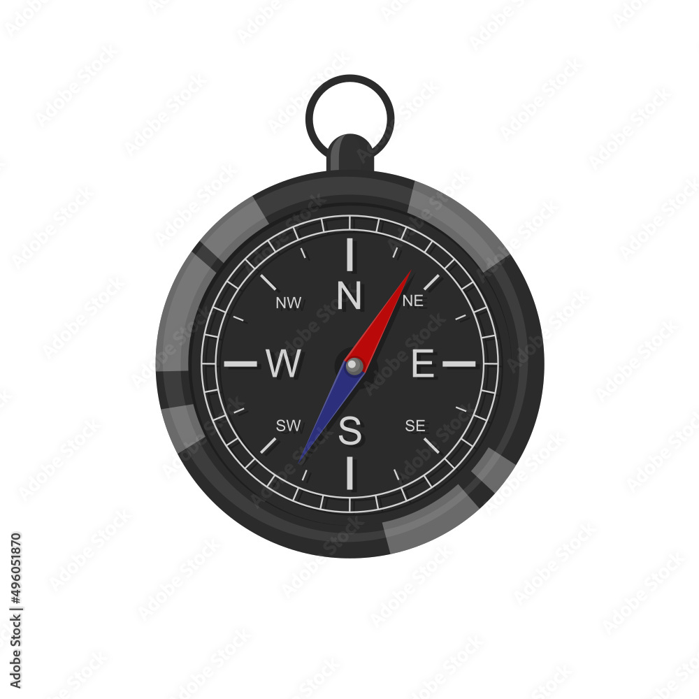 Compass in trendy flat design isolated vector on white background, objects graphic design. Compass in trendy flat design isolated vector on white background, objects graphic design.