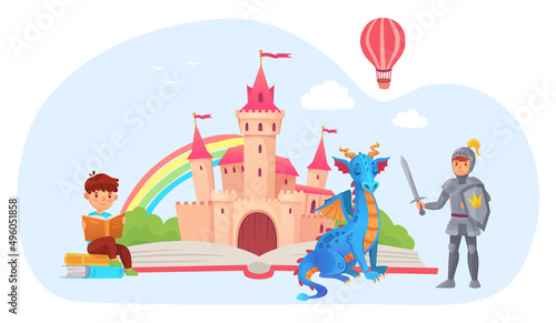 Cute little kid read book about fabulous story