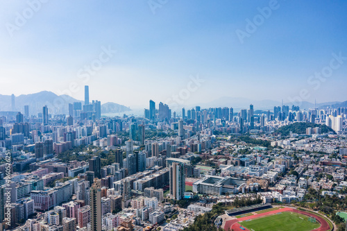 aerial view of cityscape of kowloon, center of Hong Kong, asia © gormakuma