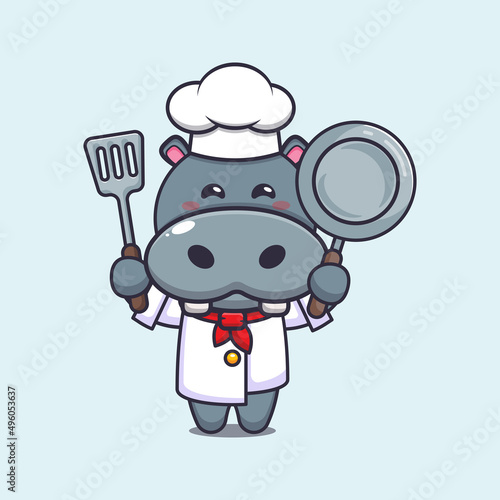 cute hippo chef mascot cartoon character