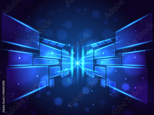 Abstract Technology Or Sci-fi Blue Shiny Background.