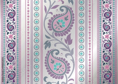 wedding card design, traditional paisley floral pattern , India 