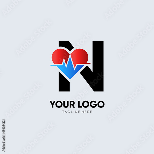 Letter N Heartbeat Logo Design Vector Icon Graphic Emblem Illustration 