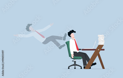 Being absent minded cause inefficiency work, distraction decrease productivity, or lack of concentration at work concept. Businessman stop working for a moment while his spirit escaped from body.