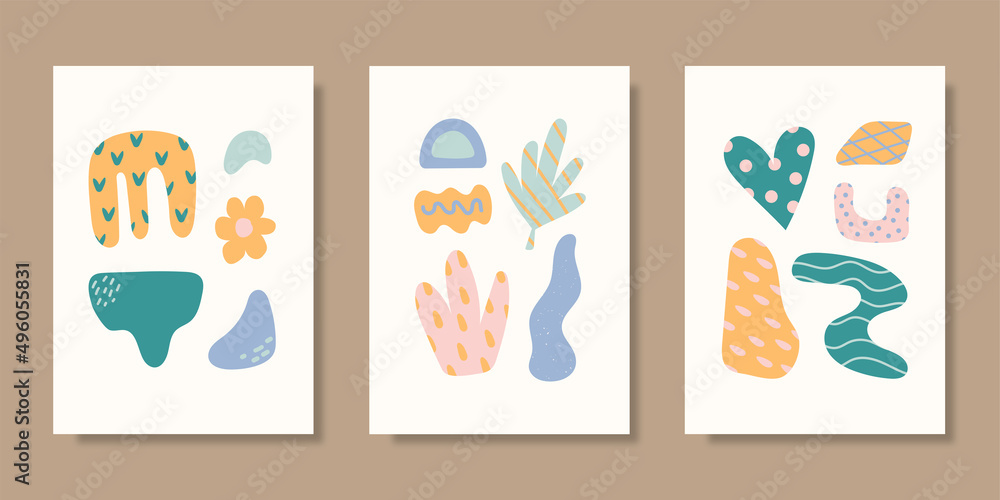 Cover template collection with hand drawn organic shapes. Vector illustration