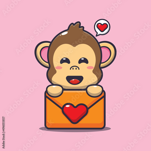 cute monkey cartoon character with love message