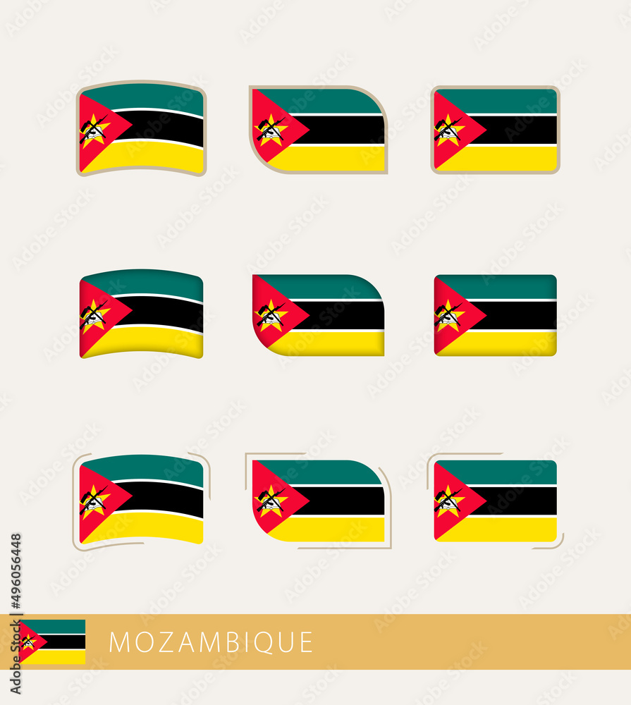 Vector flags of Mozambique, collection of Mozambique flags. Vector flags of Mozambique, collection of Mozambique flags.