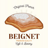 Beignet French Pastry Vector Emblem Logo Template