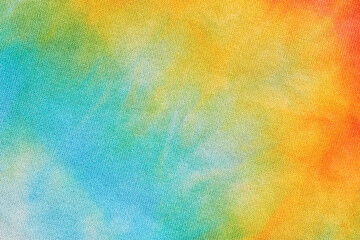 Abstract tie dye multicolor fabric cloth Boho pattern texture for background or groovy wedding card, sale flyer, 60s, 70s poster, kid tie-dye diy backdrop. Modern Watercolor Wet Brush Fabrics Art