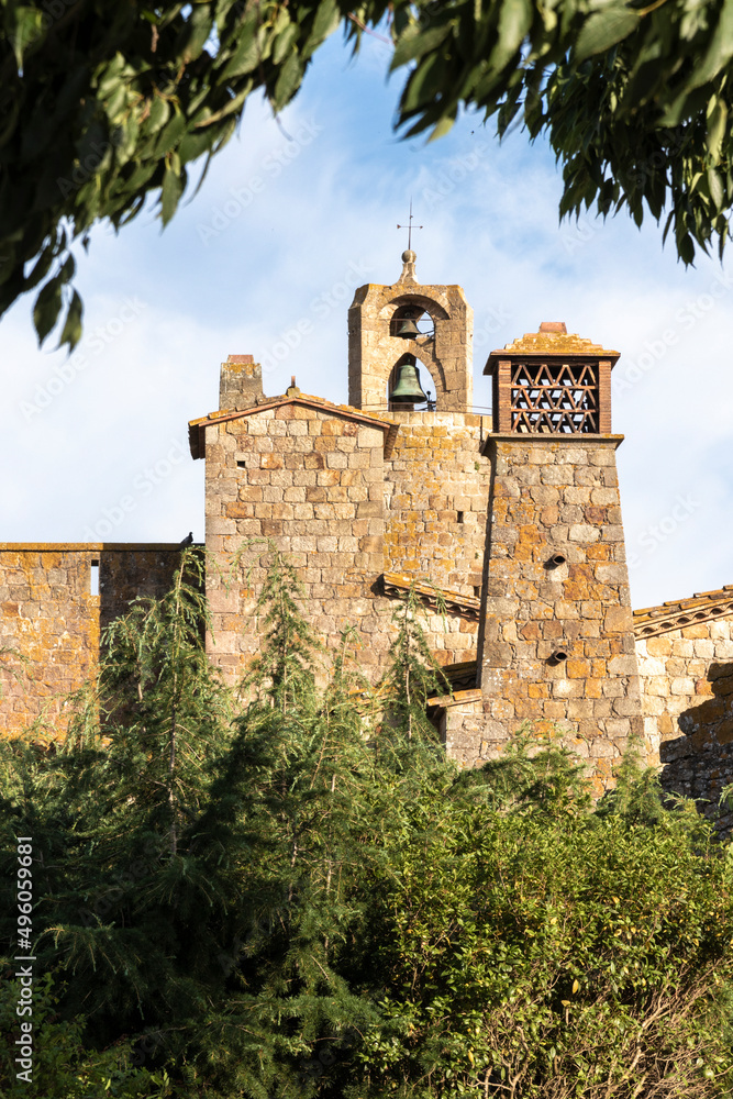 picturesque tower in the medieval village of pals on the costa brava in northern spain