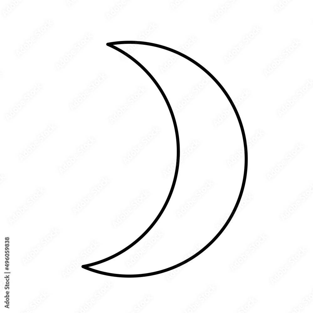 Contour black-and-white drawing of a crescent moon. Vector illustration. Coloring page. Contour black-and-white drawing of a crescent moon. Vector illustration. Coloring page.