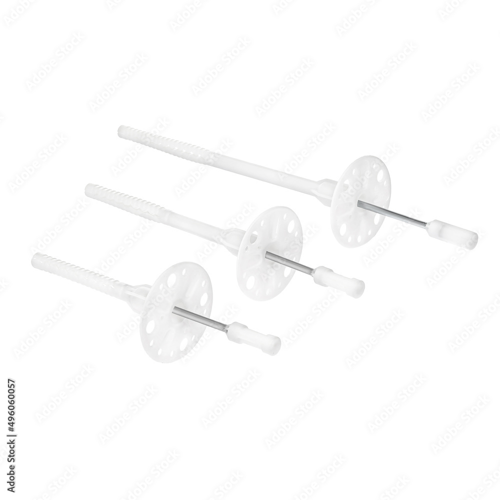 Metal nail, self-tapping screw, screw with a plastic dowel for construction work and repair on a white isolated background. Metal nail, self-tapping screw, screw with a plastic dowel for construction work and repair on a white isolated background.