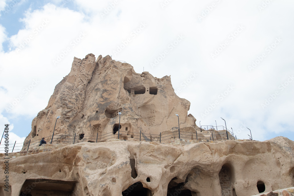 Uchisar castle in the Cappadocia. Nevsehir Province. Turkey