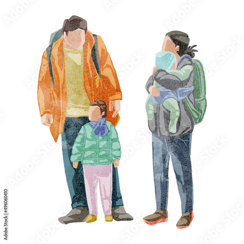 親子の立ち絵イラスト手描き水彩風